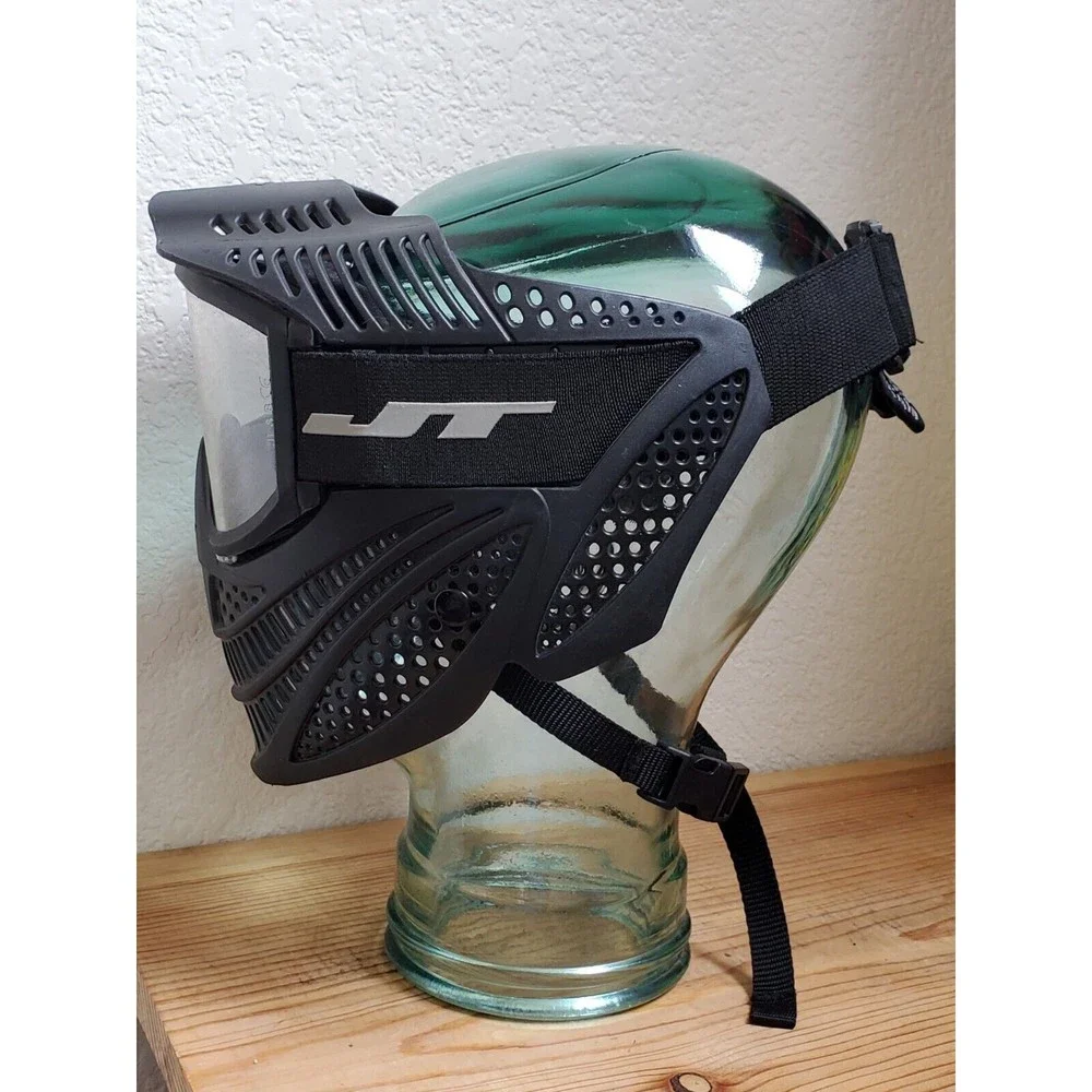 JT Paintball Face Mask Black Tactical Gear w/ Glasses Has Light Scratches‎